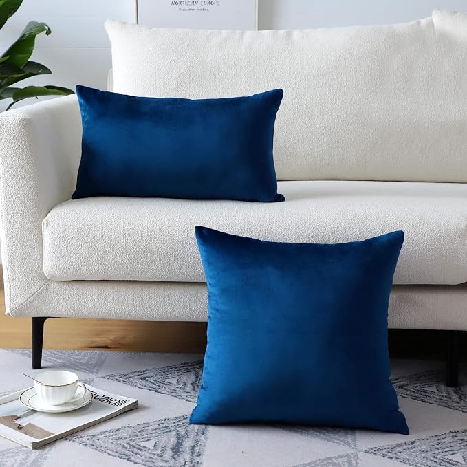 Artscope Luxury Velvet Pillow Covers Super Soft Decorative Rectangle Throw Pillow Covers Case Cushion Covers for Sofa Couch Bedroom Car Decor 16x24 Inch Navy Blue
