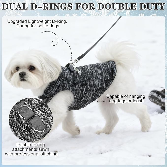 Fleece Dog Sweater - Pullover Dog Jacket, Warm Winter Coat Vest with D-Ring for Leash, Pet Cold Weather Clothes Outfit, Sweatershirt for Boys or Girls Puppy Grey S