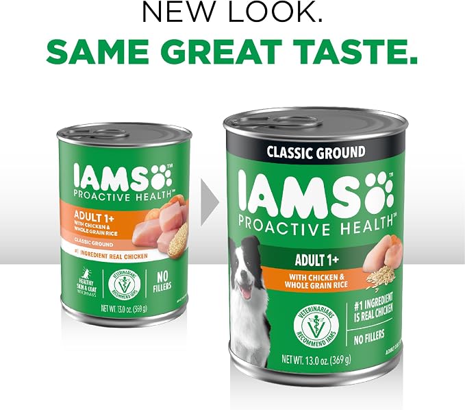 IAMS Proactive Health Ground Wet Dog Food, Chicken, 13 oz, 12 Pack | Made with real chicken, Omega-6 for skin & coat, no fillers or artificial flavors, 100% complete & balanced adult maintenance