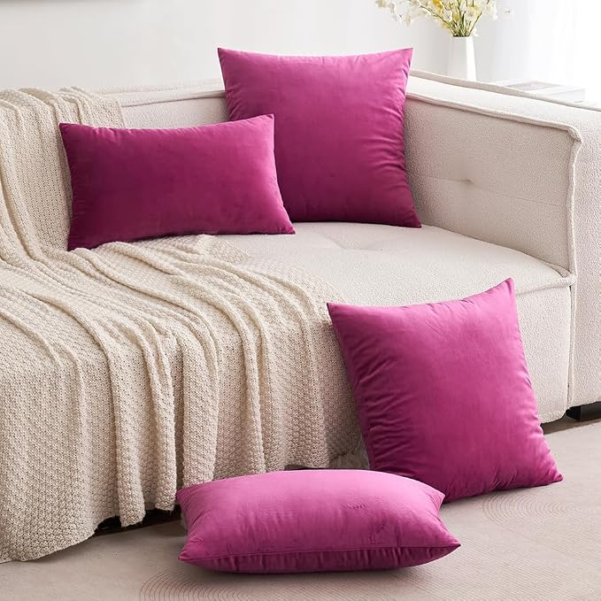 MIULEE Velvet Throw Pillow Covers 18x18 Inch Pack of 2 Hot Pink | Soft Solid Decorative Pillow Covers, Modern Luxury Home Decor, for Couch Chair Sofa Bedroom Livingroom