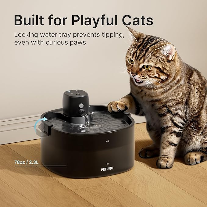 Cordless Cat Water Fountain, Battery Operated, Black 6 Filters, 78oz | Wireless Cat Fountain Rechargeable 4000mAh, Motion Sensor, Ultra-Quiet Pump, Locking Lid, Automatic Pet Fountain