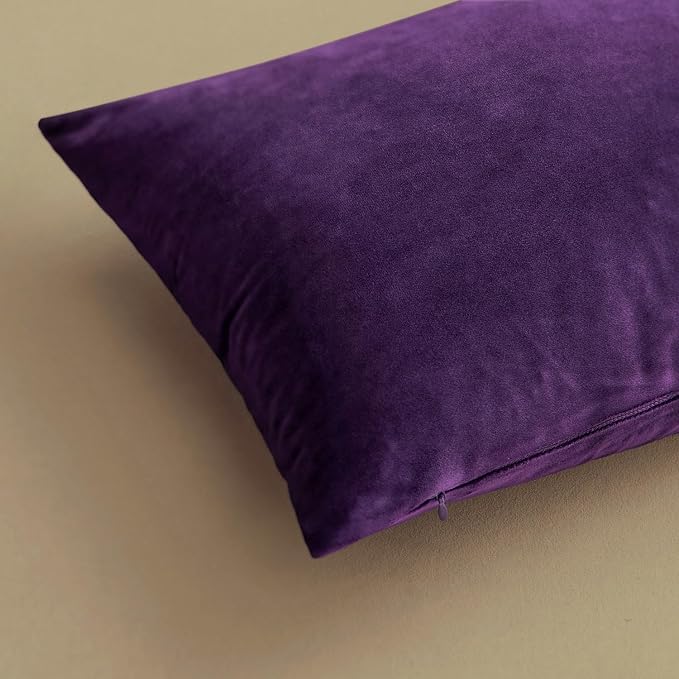 MIULEE 26x26 Inch Pack of 2 Euro Velvet Throw Pillow Covers Eggplant Purple | Soft Solid Decorative Euro Sham, Modern Luxury Home Decor, for King Bed Sofa Couch Bedroom Livingroom