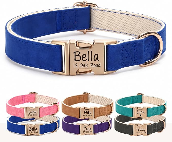 Engraved Buckle Dog Collar, Personalized PU Leather Collar with Name and Phone Number, Soft Breathable Lined Adjustable Pet ID Collar for Puppies Small Medium Large Dogs, Custom Dog Collar