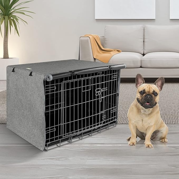 Seiyierr Dog Crate Cover - Kennel Covers Fit for 30 Inch Dogs Crate, Double Door Polyester for Wire Puppy Cage Indoor Outdoor Protection, Grey