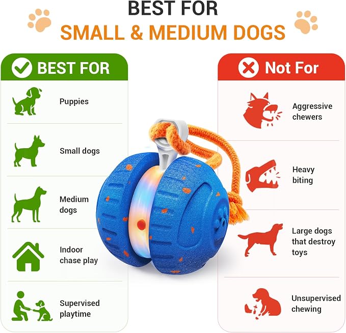 Pamlulu Interactive Dog Toys for Small & Medium Dogs, Rechargeable Motion Activated Rolling Dog Ball with 2 Speed Modes, Touch to Wake, USB-C Automatic Moving Ball for Indoor Boredom Relief