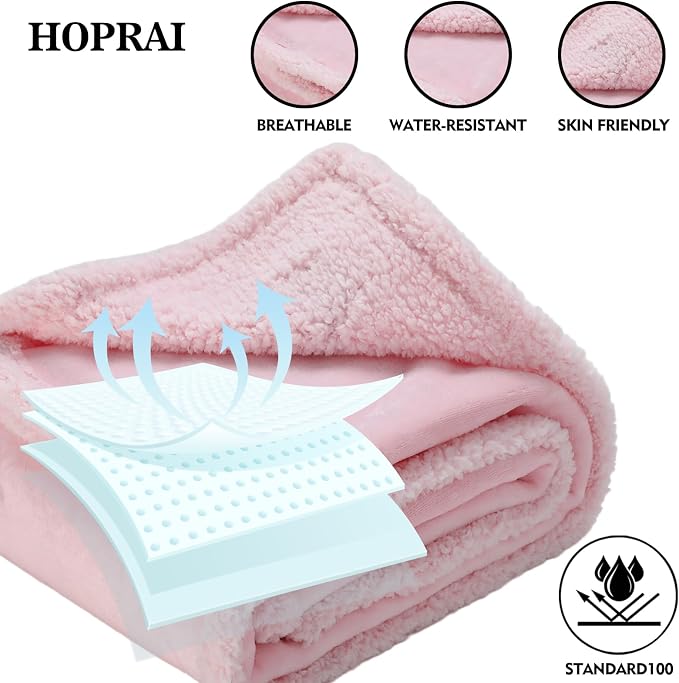 Waterproof Pet Blanket for Medium Large Dogs Washable Fluffy Thick Jacquard Shag Fleece Warm Sherpa Pet Blanket Cats Puppy Couch Protection (Pink XL57*85inches)