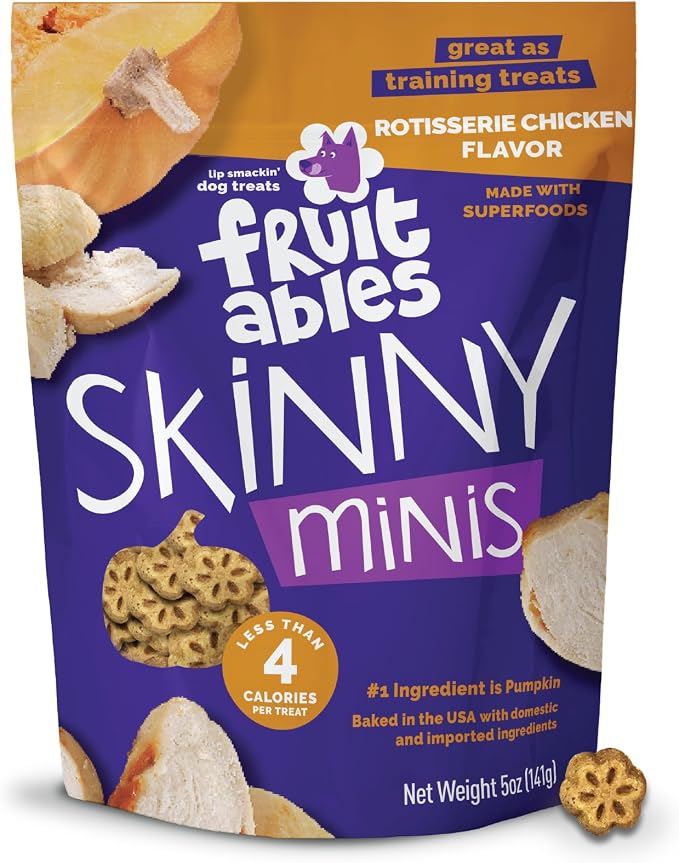 Fruitables Skinny Mini Dog Treats, Training Treats, Rotisserie Chicken, 5oz | Healthy Dog Treats, Crunchy Dog Biscuits, Healthy Puppy Treats, Limited Ingredient, Training Rewards, Made in USA
