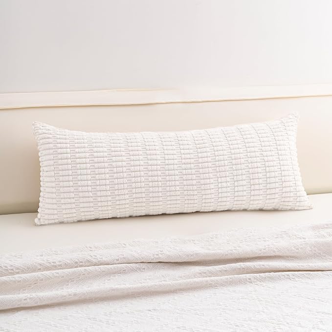 Aegero Corduroy Decorative Throw Pillow Covers 14x36 InchSoft Striped Pillow Covers Modern Farmhouse Home Decor for Sofa Living Room Couch Bed（White）