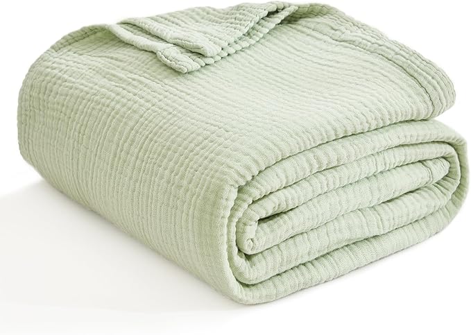 EMME Muslin Blankets for Adults Throw Blanket for Couch Breathable Gauze Soft Lightweight Airy Mint Green Twin XL 66" x 90"