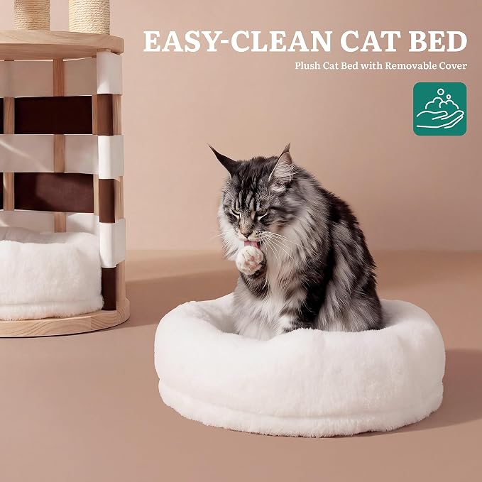 DWVO 40 Inch Pine Wood Cat Tree | Multi‑Level Cat Tower with Cat House, Observation Perches, Plush Bed, Sisal Scratching Posts & Interactive Balls