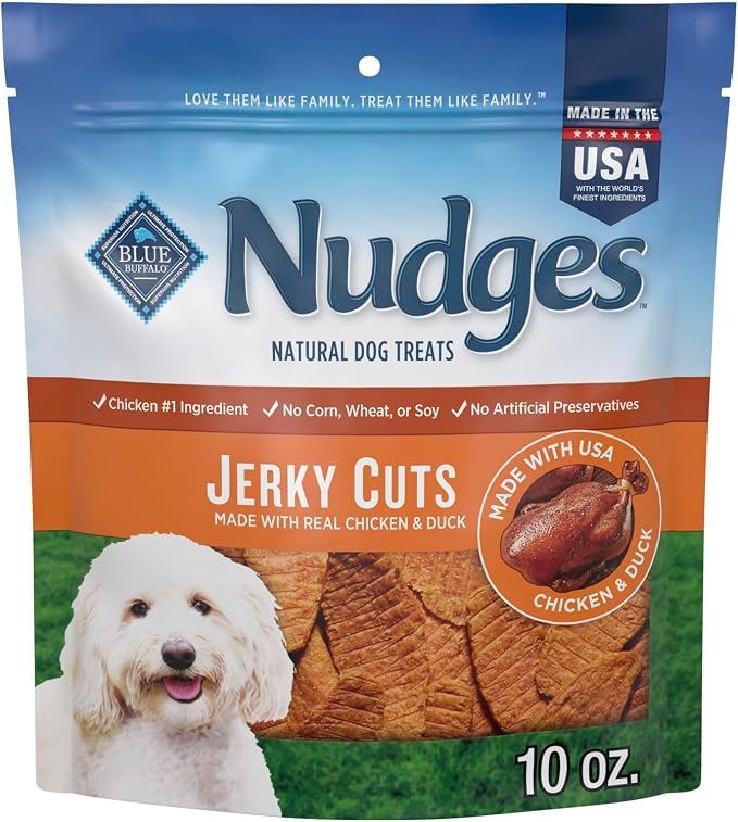 Blue Buffalo Nudges Jerky Cuts Duck Dog Treats, 10 oz | Real Duck First, Oven-Dried, Made in the USA, No Chicken By-Product, Corn, Wheat, or Soy