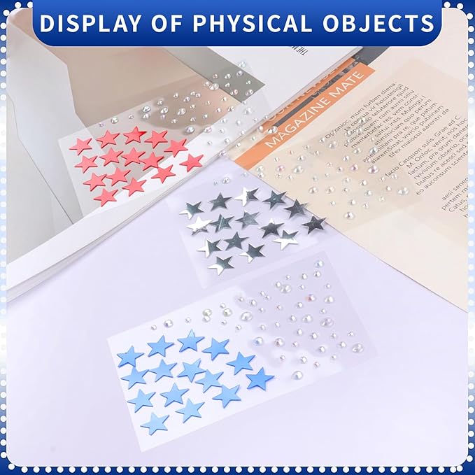4th July Star Face Stickers Gems for Makeup, 3 Sheets Red Silver and Blue Face Glitter Rhinestone jewels, Self Adhesive Face Eye Nail Body Gems Stick on for Patriotic Rave Festival Accessories