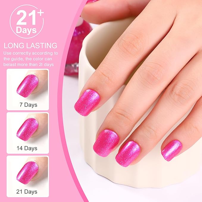 Major Dijit Quick Air Dry Nail Polish Glitter VioletRed Regular Nail Polish Non UV Gel Hema 0.34 fl oz.