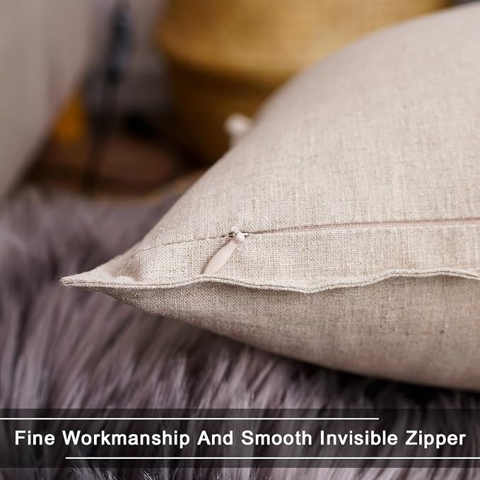 Jeanerlor SureGuard Pillowcase Cousion Cover Decor Cotton Linen with Unique Design to Embellish Study Room/House/Office, 20"x20"(50 x 50cm), Light Linen