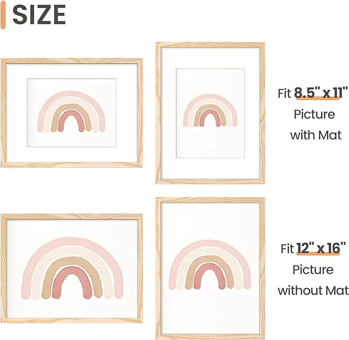 upsimples 12x16 Picture Frame, Gallery Wall Frames Set of 5, Natural | Poster Frame Collage Wall Decor, 8.5x11 Picture Frame with Mat for Family, Baby, Hallway, Christmas