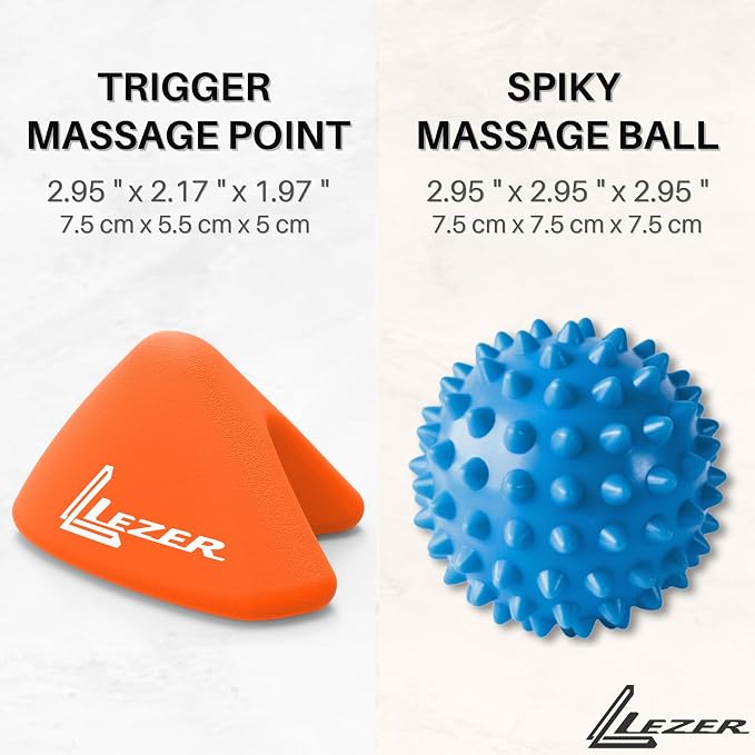 LEZER Spiky Massage Ball, Trigger Massage Point, Plantar Fasciitis, Deep Tissue Myofascial Release Tool, Foot Massager, Muscle Knot Relief, Physical Therapy, Set of 2 (Orange Trigger)