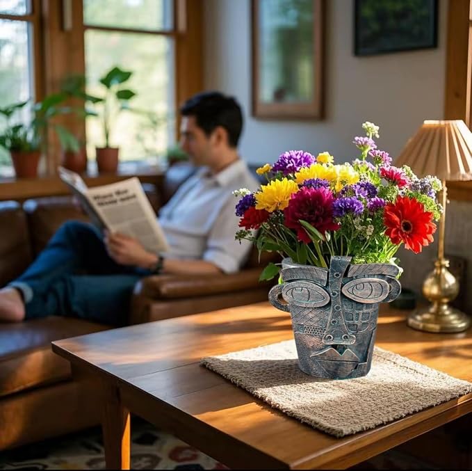Bronze Abstract Face Planter Pots Unique Head Plant Pots Funny Face Flower Pot for Indoor Plants Home Art Table Decoration