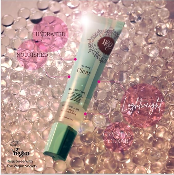 Rosee Lip Gloss Vegan & Cruelty Free Treatment, Professional Make up, Long Lasting Glossy with Shea Butter, Moisturize, Protect & Smooth, High Shine, Non-Sticky (b. Clear Plumping, 0.5)