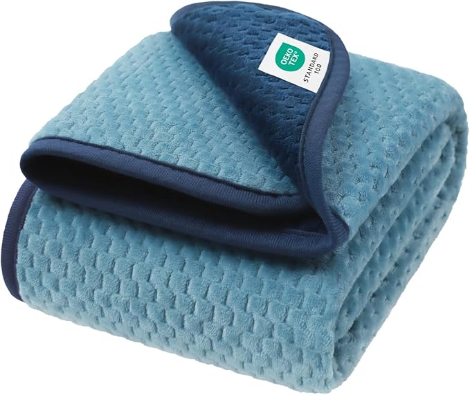 Luciphia Waterproof Blanket for Dog, Washable Reversible Fleece Pet Throw | Durable protector for bed, couch, crate, and furniture; leakproof and calming for dogs, cats, puppies Blue M(57''x40'')