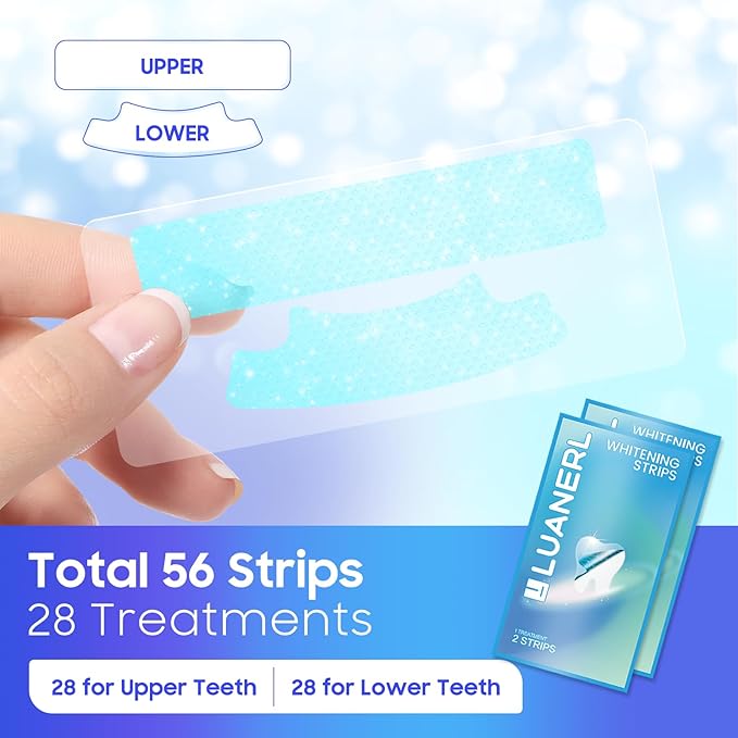 luanerl Teeth Whitening Strips 56 Strips - 28 Treatments,Peroxide & Sensitivity Free,Enamel Safe with Soothing Natural Ingredients for Deep Stains Removal