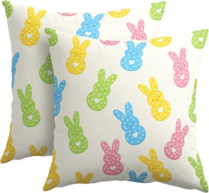 Easter Bunny Pillow Covers 24X24 Inch Colorful Peep Rabbit Polka Dot Decorative Pillow Cases Spring Easter Holiday Throw Pillows Set of 2 Seasonal Modern Farmhouse Home Decor For Sofa Couch Outdoor