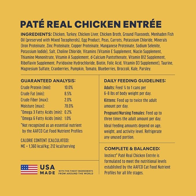 Instinct Original Pate Wet Cat Food, Grain Free Recipe - Real Chicken, 5.5 oz. Cans (Pack of 12) | Rich & creamy pate texture, high protein, real chicken, whole-food ingredients, grain-free, hydration support