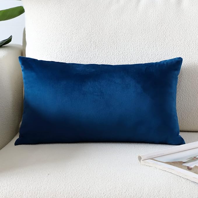 Artscope Luxury Velvet Pillow Covers Super Soft Decorative Square Throw Pillow Covers Case Cushion Covers for Sofa Couch Bedroom Car Decor 12x20 Inch Navy Blue