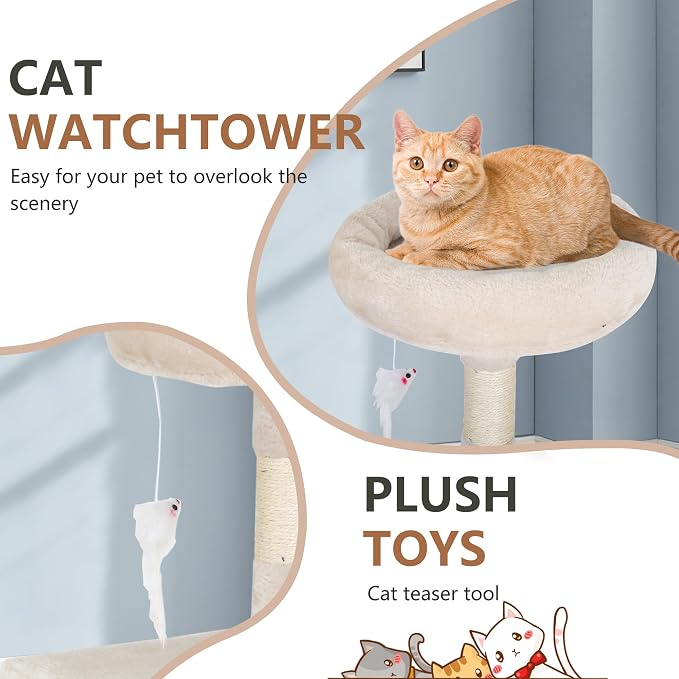 FDW | 36" Cat Tree Tower | Beige | Multi-Level Indoor Activity Center | with Sisal Scratching Posts, Condos, Plush Perches, Hanging Cat Toys | Sturdy, Easy to Assemble | for Kittens & Adult Cats