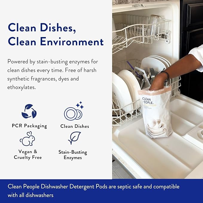 The Clean People Dishwasher Pods - Cuts Grease & Rinses Sparkling Clean - Residue-Free - Phosphate Free Dishwashing Pods (60 Count, Fragrance Free)