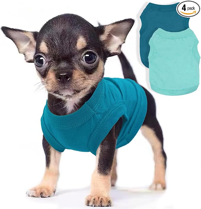 2 Pieces Dog Clothes for Small Dogs Girl Boy Chihuahua Clothes Summer Puppy Soft Dog Shirt Solid Color Pet Clothing Cute Cat Cloth, XXS,Green,Blue
