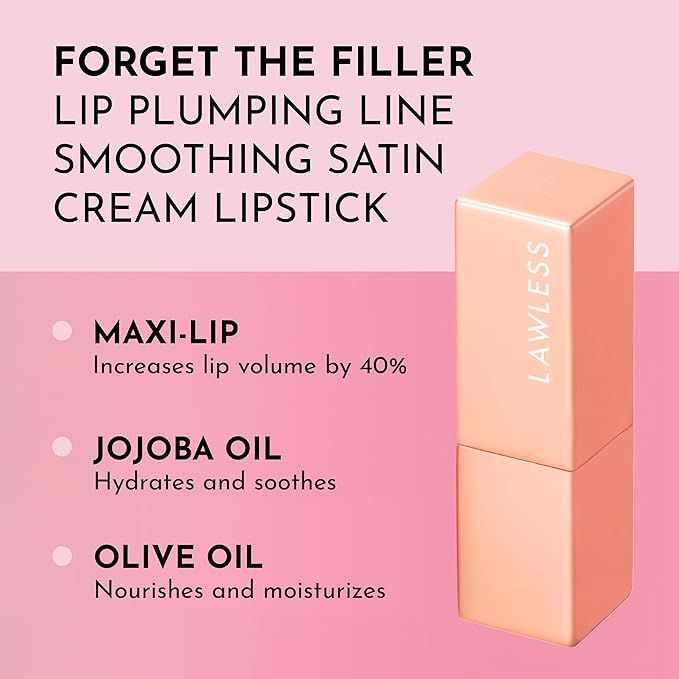 Lawless Women's Forget the Filler Lip-Plumping Line-Smoothing Satin Cream Lipstick, Soft Truffle, Pink, 0.1 Ounce