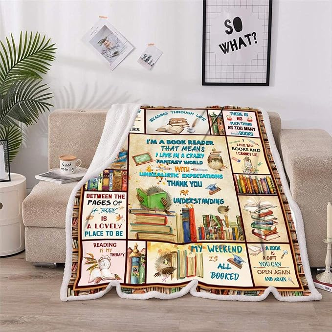 Book Lovers Blanket, Accessories for Bookworm Book Club, Librarian Gifts Throw Blanket, Literary Gifts Ideas 60"x50"