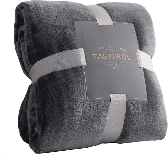 TASTHROW Large Flannel Fleece Throw Blanket, 60×80 Inch - Grey | Cozy Lightweight Thick Blanket - All Seasons Suitable for Women, Men and Kids
