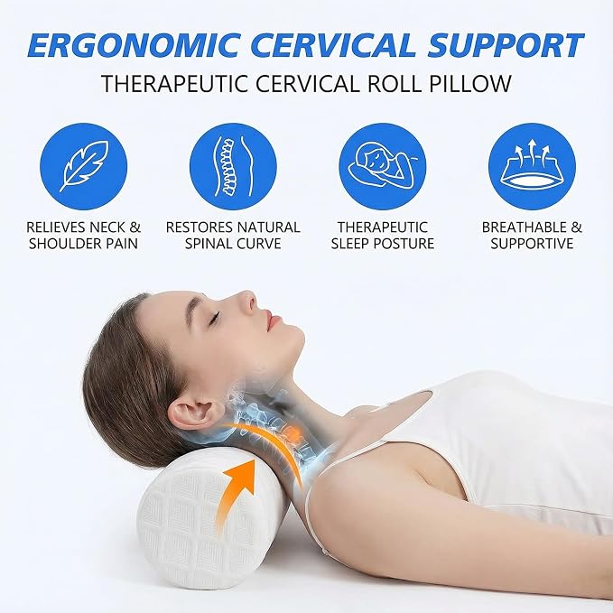 Cervical Memory Foam Neck Roll Pillow Comfortable Breathable(3.9) | Neck Support Pillows for Sleeping 3.9in H Small Round Circle Pillow Cylinder Pillows for Back Lumbar Leg Yoga Pain Relief