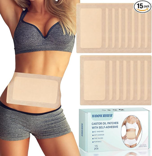15 Pcs Large Castor Oil Patches, Castor Oil Pack Wrap with Anti Leakage Cotton for Abdomen/Back/Thighs (Oils Not Included), 11" x 6.3"