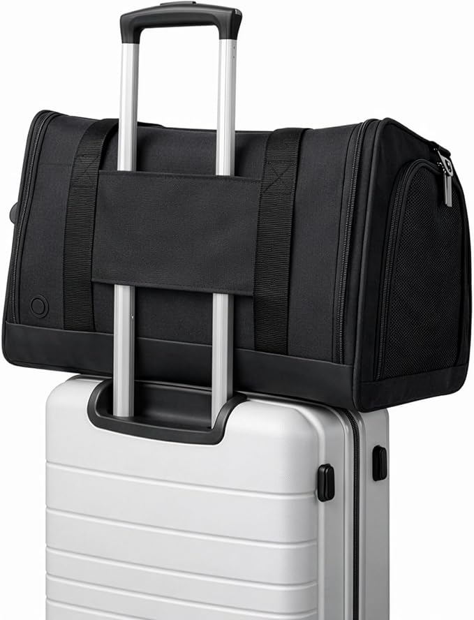 Airline-Approved Pet Carrier with Expandable Pop-Up Mesh Window, Waterproof Bottom & Plush Washable Pad (Black)