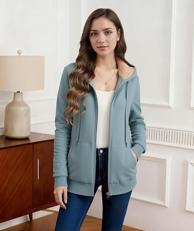 Little Beauty Womens Zip Up Hoodies Winter Thick Fleece Lined Hooded Jacket Casual Cozy Warm Sweatshirt Coat