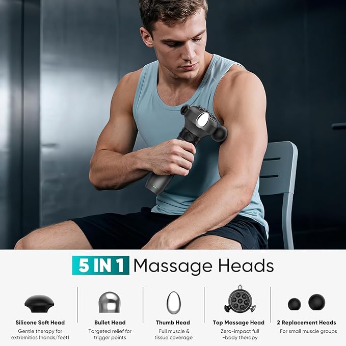 M1 Max Deep Tissue Vibration Therapy Massage Gun – 6500 RPM Handheld Muscle Massager with Thumb Head for Trigger Point & Full Body Pain Relief, Handheld Chiropractic Massager for Back, Neck