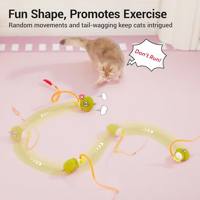 Potaroma Interactive Cat Toy with Motion Sensor, Chirping Sound & Catnip | Mesh Tail, Rechargeable Smart Rolling Ball for Bored Indoor Kittens & Adult Cats 3 Inches
