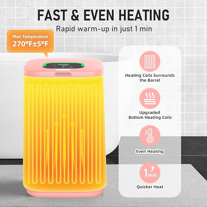 Towel Warmer for Bathroom, 23L Large Towel Warmers, Heated Towel Warmer Bucket with LED Display, 3 Heating Modes, 20/40/60 Min, Auto Shut Off, Child Lock, for Spa, Pink