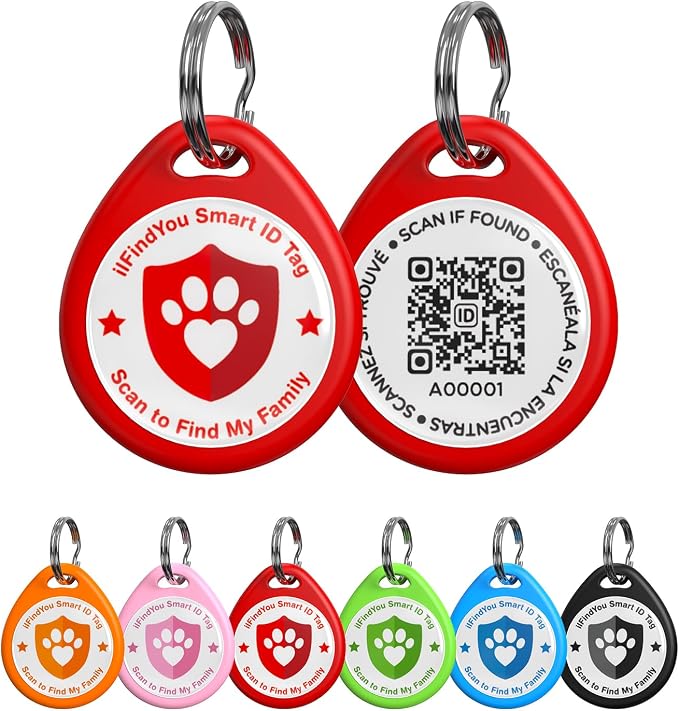 QR Code Dog Tags Personalized for Pets, Real-time Alerts, Red