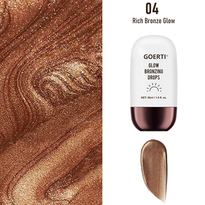 Body Shimmer Oil – Liquid Highlighter for Glowing Skin, Waterproof & Long-Lasting Body Makeup for Face, Arms, Legs & Shoulders, Bronze Illuminating Glow Lotion, 1.6 Fl Oz (04#/ Rich Bronze Glow, 50ml)