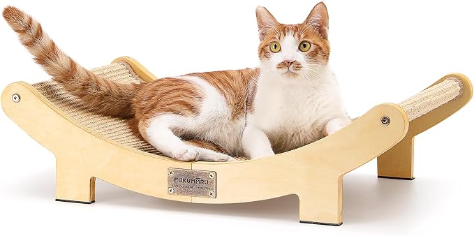 FUKUMARU Sisal Cat Scratcher Bed, Solid Wood Cat Hammock for Indoor Cats | 23.6 Inch Durable Scratching Bed, Large Cat Scratch Pad, Natural Sisal Hammock, Cat Lounger Scratcher for Sleeping (Wood)