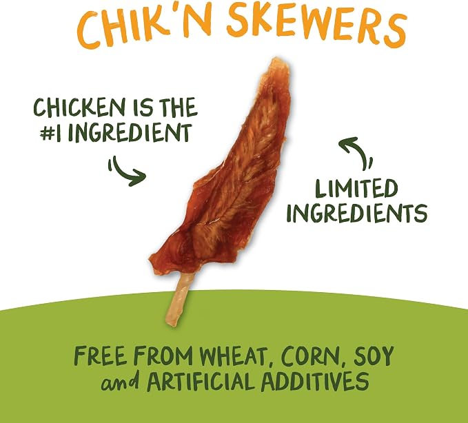 Pet 'n Shape Chik 'n Skewers – Chicken Wrapped Rawhide Chew Dog Treats - 8 Ounce | Premium chicken breast, Limited ingredients, Wheat and soy free, Everyday reward, For all life stages, High-protein snack