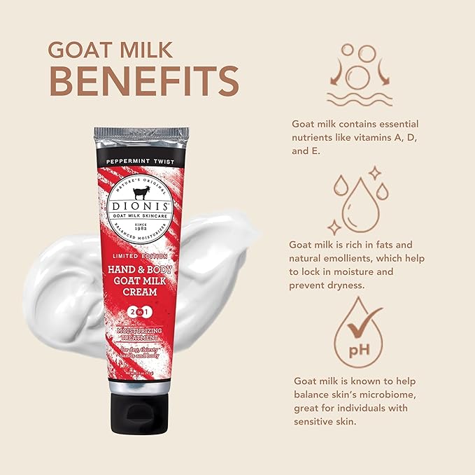 Dionis Goat Milk Hand & Body Cream Peppermint Twist 3.3oz (Pack of 1)