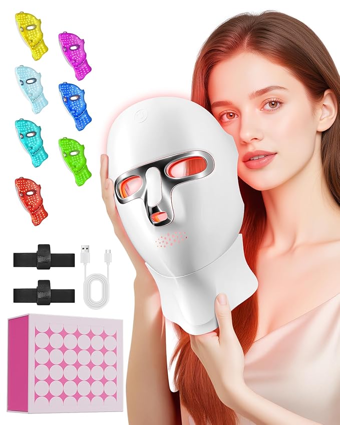 LED Light Therapy Mask Skin Care Mask, LED Red 630±5nm & NIR 830nm Wavelength for Home Use(model: MK66R-B)(skin) (silver)