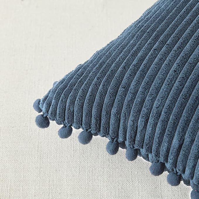 Fancy Homi 24x24 Pillow Covers, Pack of 2 Dusty Blue Throw Pillow Covers with Pom-poms, Super Soft Corduroy Square Solid Cushion Cover for Couch Sofa Bedroom Living Room 60x60 cm