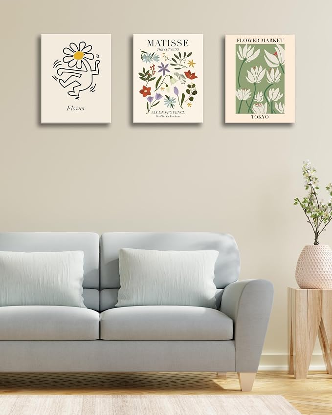 HesenDot 16x12IN Matisse Wall Art,Framed Canvas Bathroom Wall Art Pictures,Wood Framed Abstract Prints for Bedroom,Living Room,Minimalist Office Wall Decor 3Pack