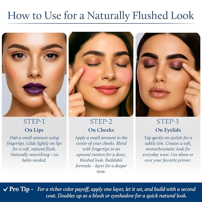 Blue Nectar Lip Tint Stain for Luscious Tinted Lips | Natural Blackberry Lip Moisturizer for Dry Skin | Organic Lip, Cheek & Eye Tint (0.35 Oz)