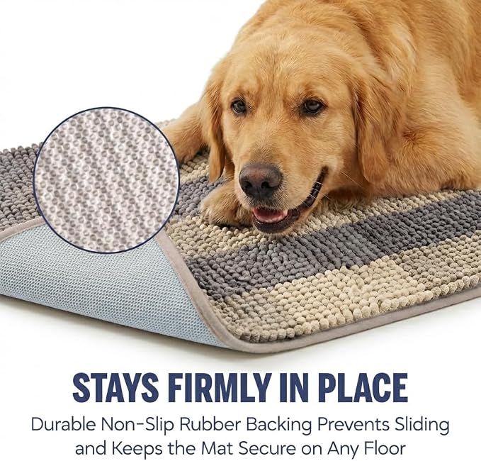 Muddy Mat® Super Absorbent Loop-Thread Chenille Dog Door Mat for Muddy Paws – Non-Slip, Machine Washable Indoor Entry Rug, Quick-Dry Pet Mat for Entryway – Sand Dune 19"x30"